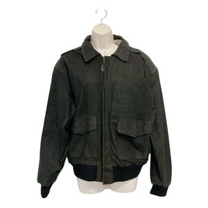 Vintage GREG BELL Suede Leather Bomber Flight Jacket Mens Size Medium Lined Y2K